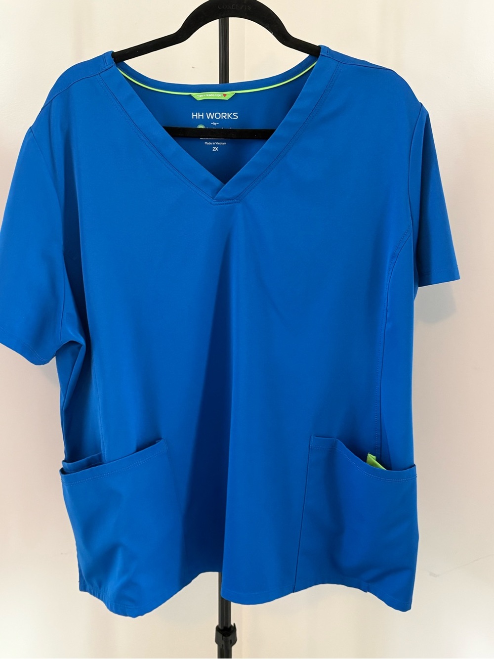 healing hands Blue Nursing Scrub Top with Lime Trim